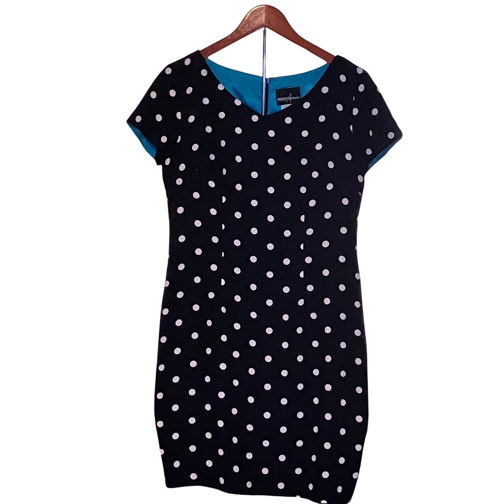 Positive Attitude Sheath Dress Women 6 Black Polka Dot Vintage 90s Retro V-Neck